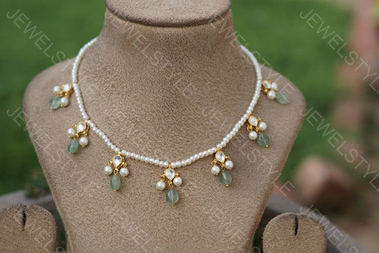 Pearl line Kundan necklace (4-3911)(N)(offer price) - JEWELSTYLE