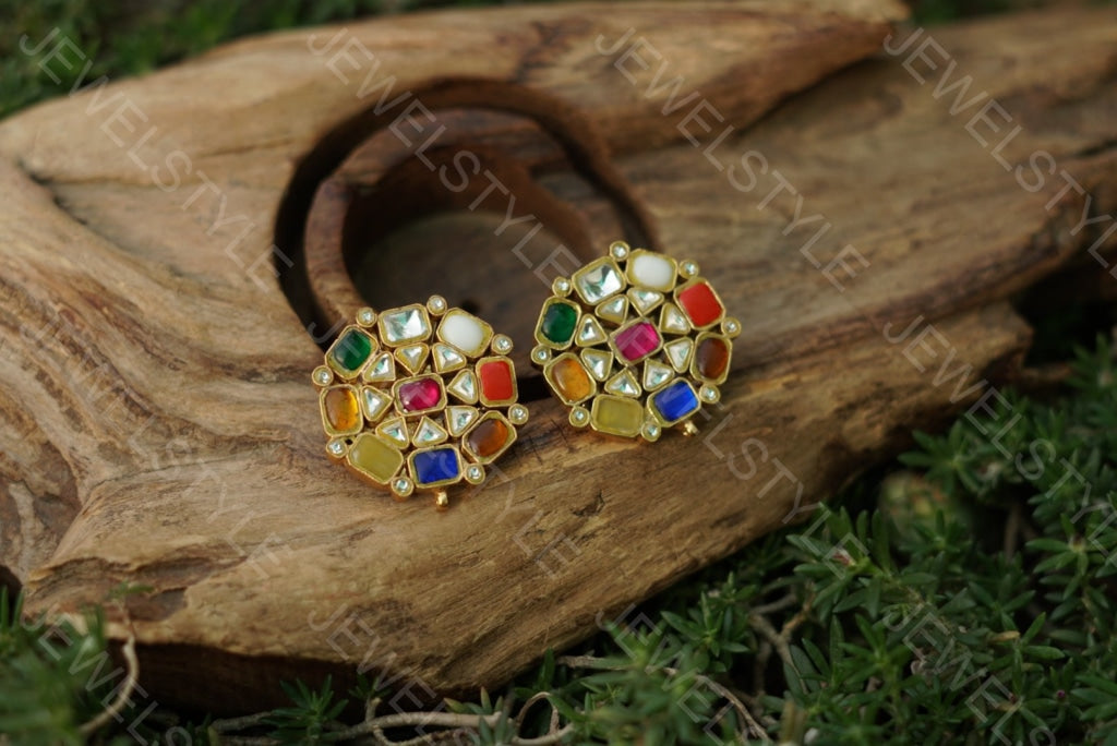 Multistone Kundan studs(Preorder) 1-1089 - JEWELSTYLE