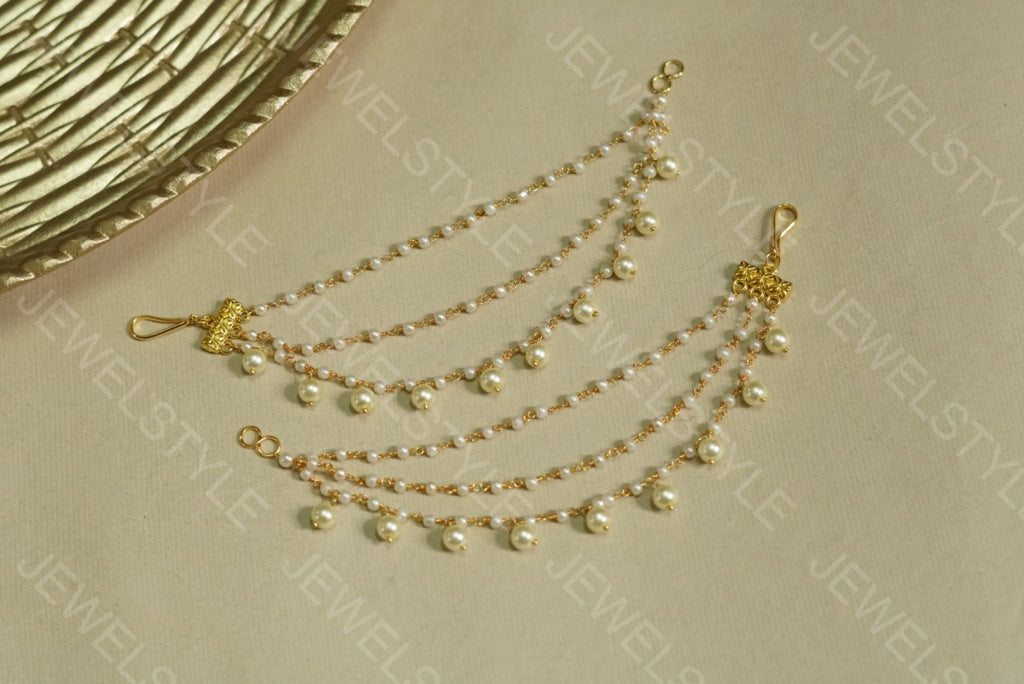 3 line Pearl EarChain (9-23)(N)