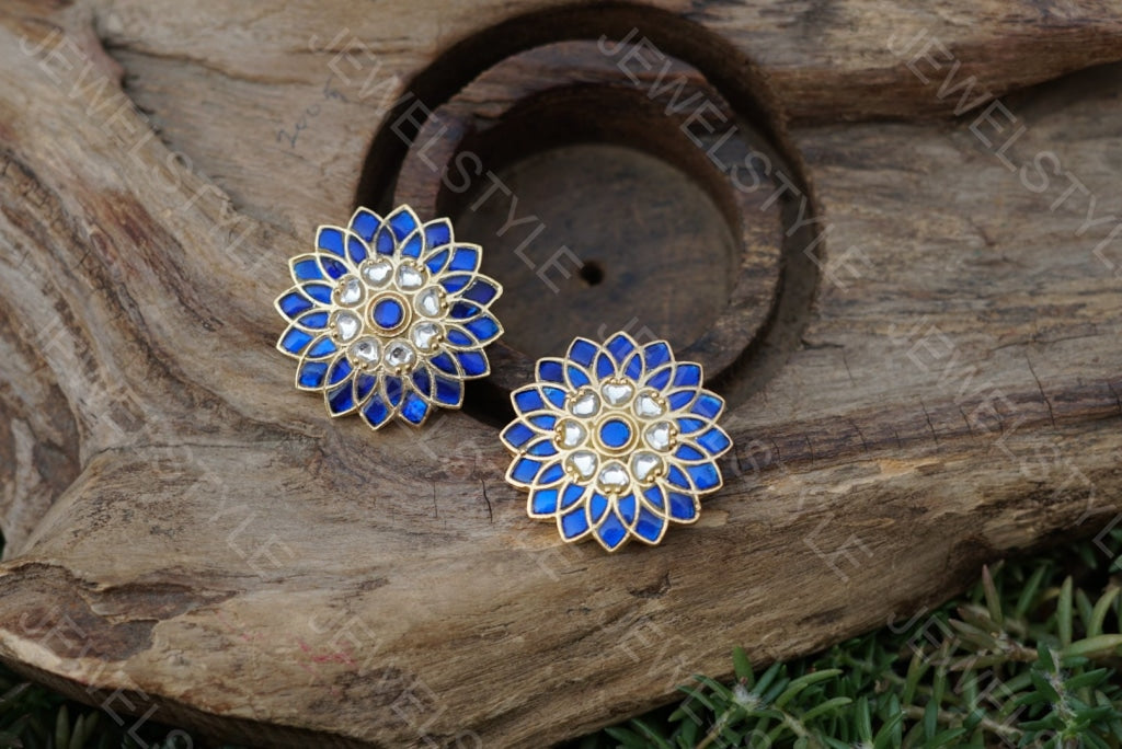 Kundan blue studs(Preorder) 1-689-c - JEWELSTYLE