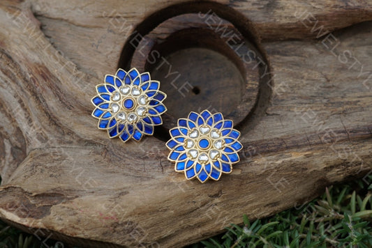 Kundan blue studs(Preorder) 1-689-c - JEWELSTYLE