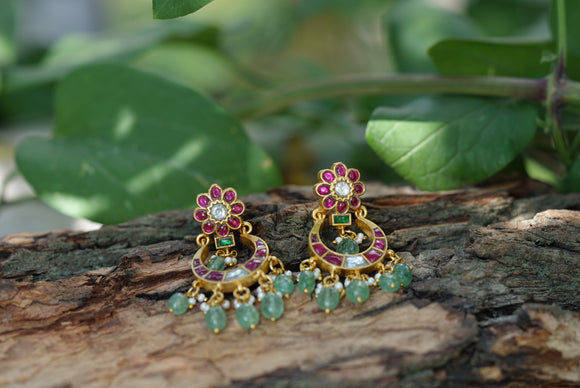 small kundan earrings chandbali(1-2754)(K)