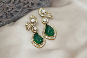 Kundan BIRD polki GREEN Earring (1-2787)(B)