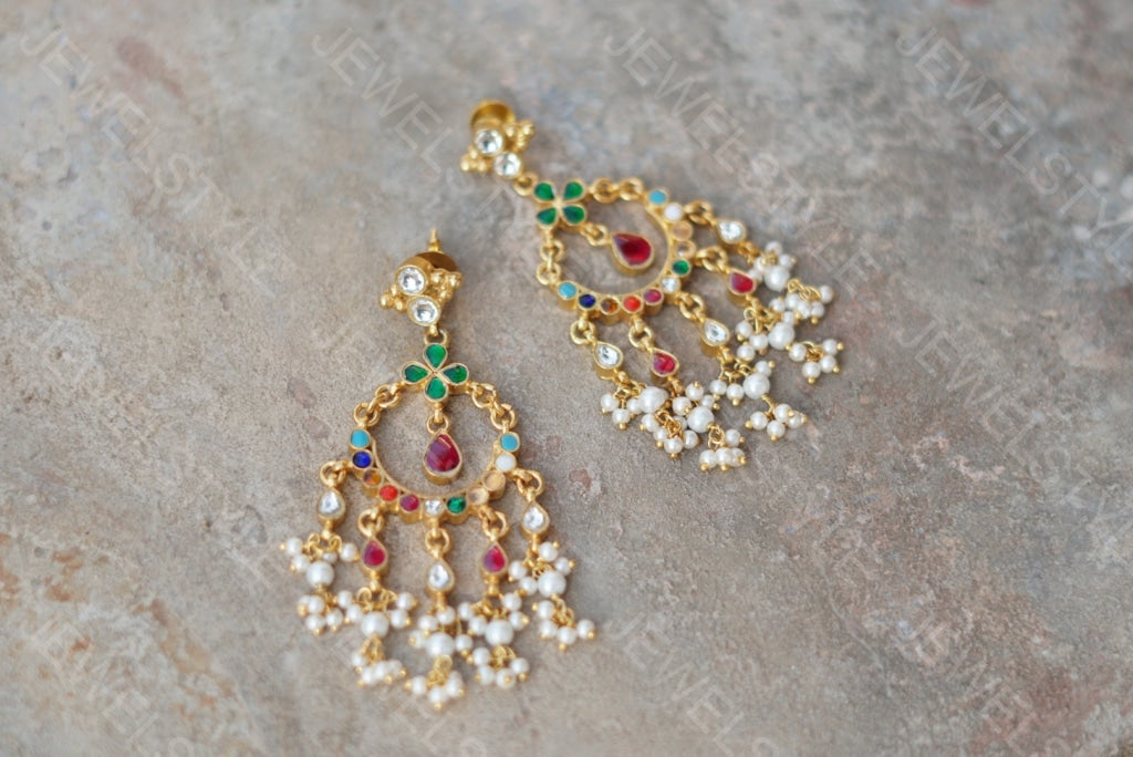 Navratan Kundan Earrings (1-1363) (PREORDER)