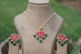 Pink Kundan Lotus Pendant Set (4-3602)(PREORDER)