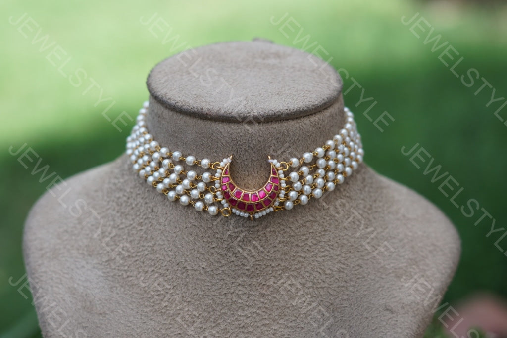 Pink Chand Kundan Choker (4-3403)(R)(preorder) - JEWELSTYLE