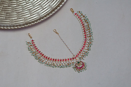 Pink Kundan mathapatti  (5-1033)(A)(PREORDER) - JEWELSTYLE