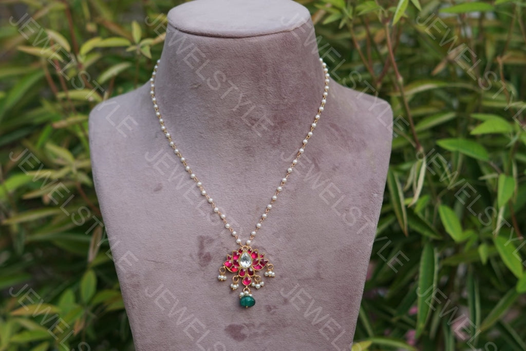 Kundan lotus pendant Chain(4-2012)(PREORDER)