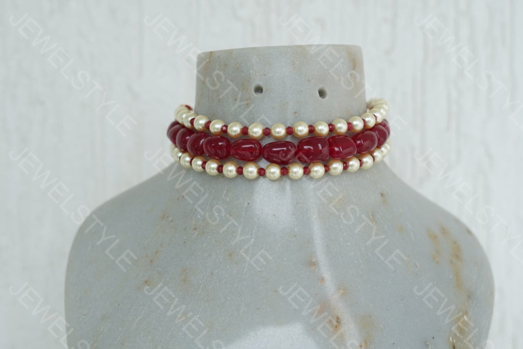 Red Beads Choker  (4-4164)(N) - JEWELSTYLE