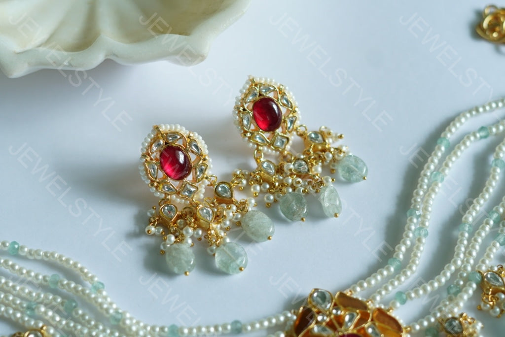 Kundan Necklace Set(4-3905)(R)(PREORDER) - JEWELSTYLE