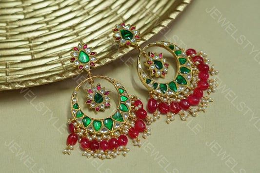 Kundan earrings(PREORDER)( 1-1084-)(R) - JEWELSTYLE