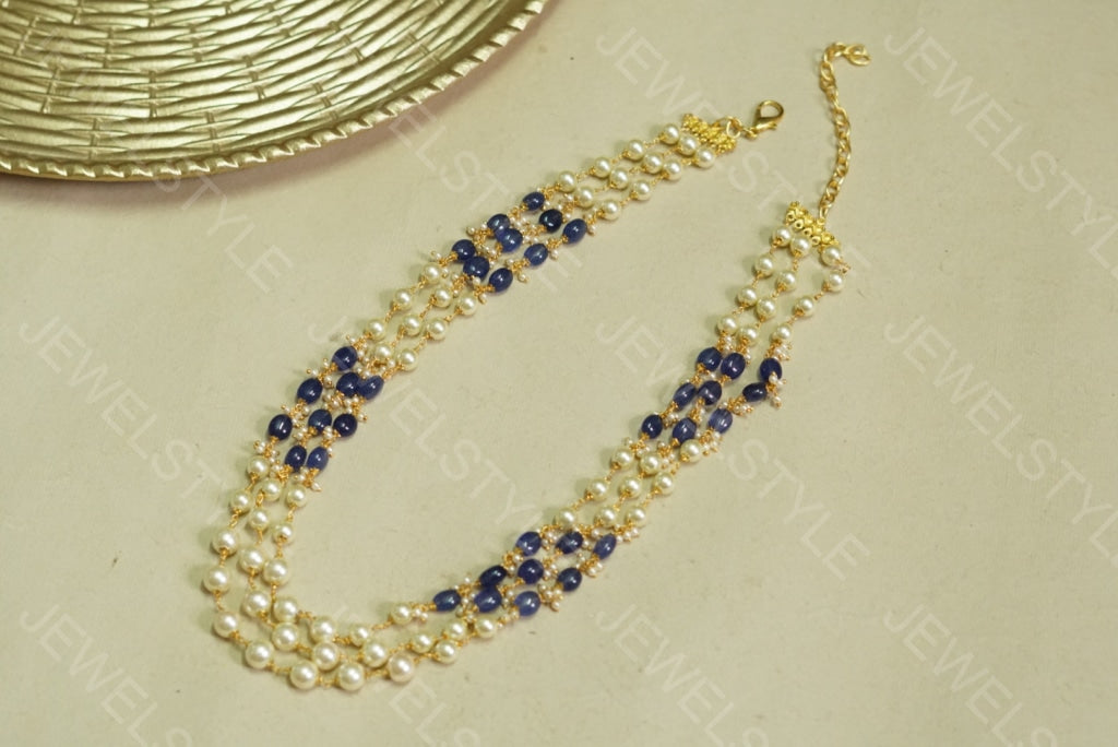 Blue beads Necklace (4-3467)(N) - JEWELSTYLE