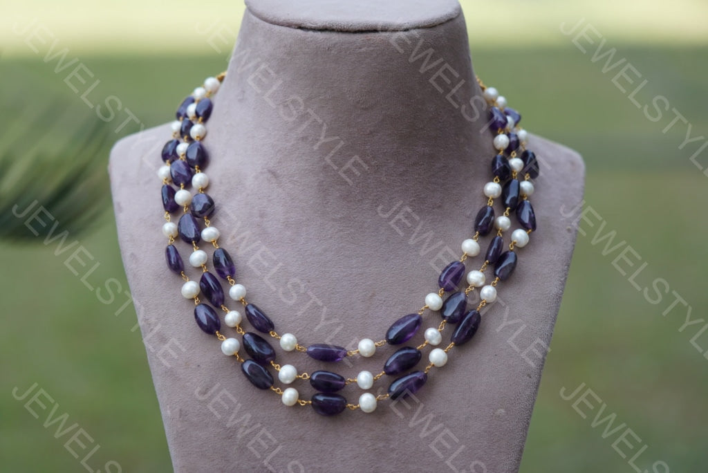 Amethyst beads Necklace (4-3108)(N) - JEWELSTYLE