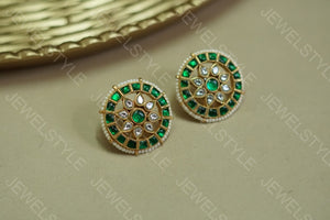 Green Kundan studs(1-1070-c)(R)(preorder)