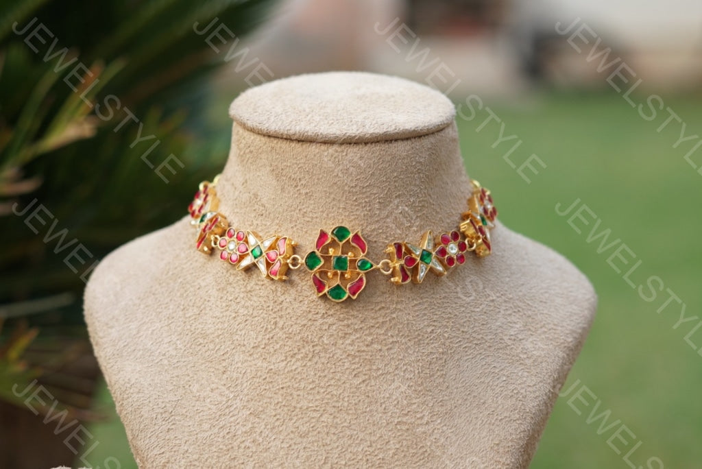 Multicolour Kundan Choker (4-972)(R)(PREORDER) - JEWELSTYLE