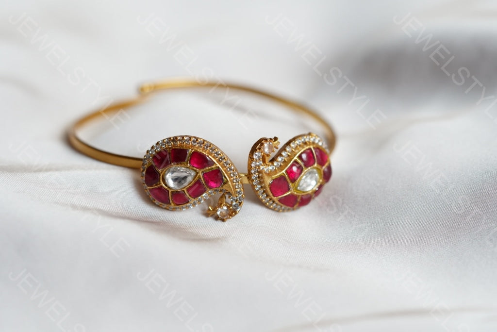 Pink mango Kundan bangle  (3-260)(R)(preorder)