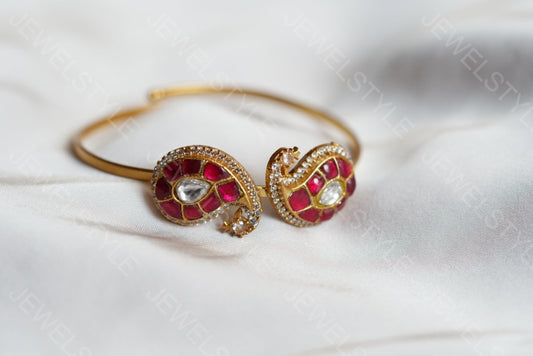 Pink mango Kundan bangle  (3-260)(R)(preorder)
