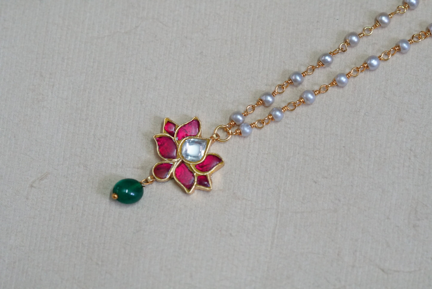 Pink lotus Kundan pendant chain(4-5384)(R)(PREORDER)