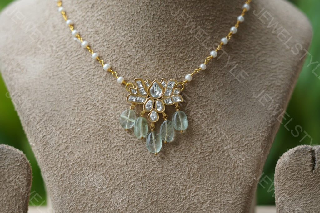 Lotus Kundan Pendant chain (4-1444)(PREORDER) - JEWELSTYLE