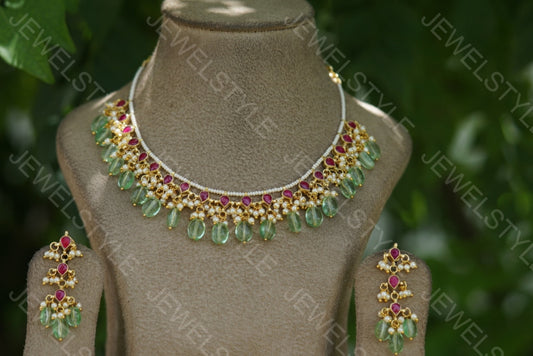 Pink Kundan Necklace set  (4-3735)(N) - JEWELSTYLE