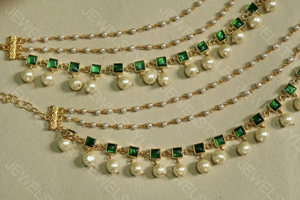 Green Kundan Ear Chain(9-20-c)(PREORDER) - JEWELSTYLE