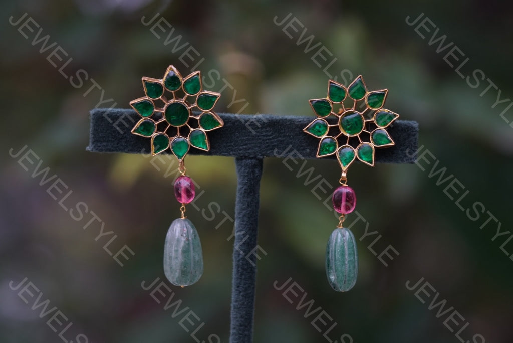 Green Kundan earring  (1-2357)(R)(PREORDER)