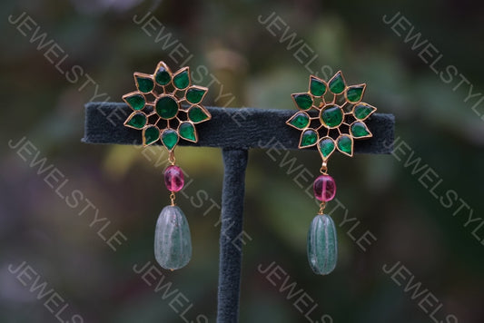 Green Kundan earring  (1-2357)(R)(PREORDER)