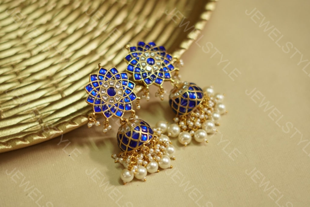 Blue Kundan jhumki(PREORDER) (1-1113) - JEWELSTYLE