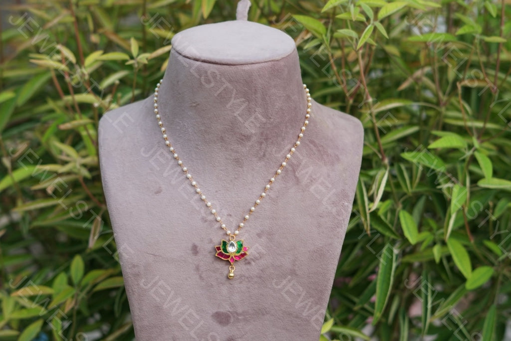 Kundan lotus pendant Chain(4-2013) - JEWELSTYLE