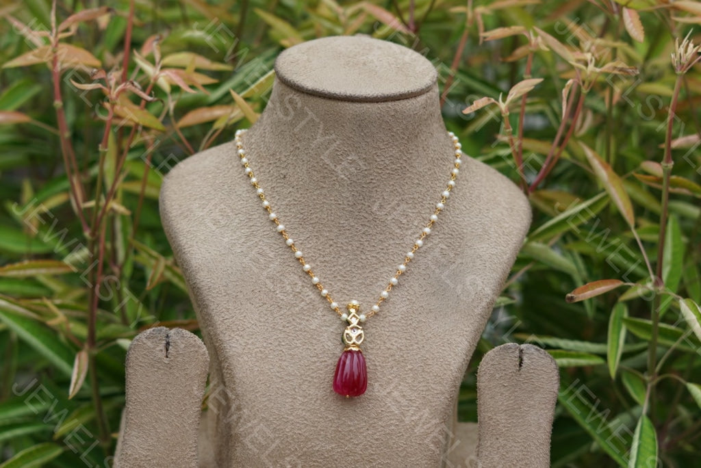 Red Kundan Pendant  (4-1587) - JEWELSTYLE