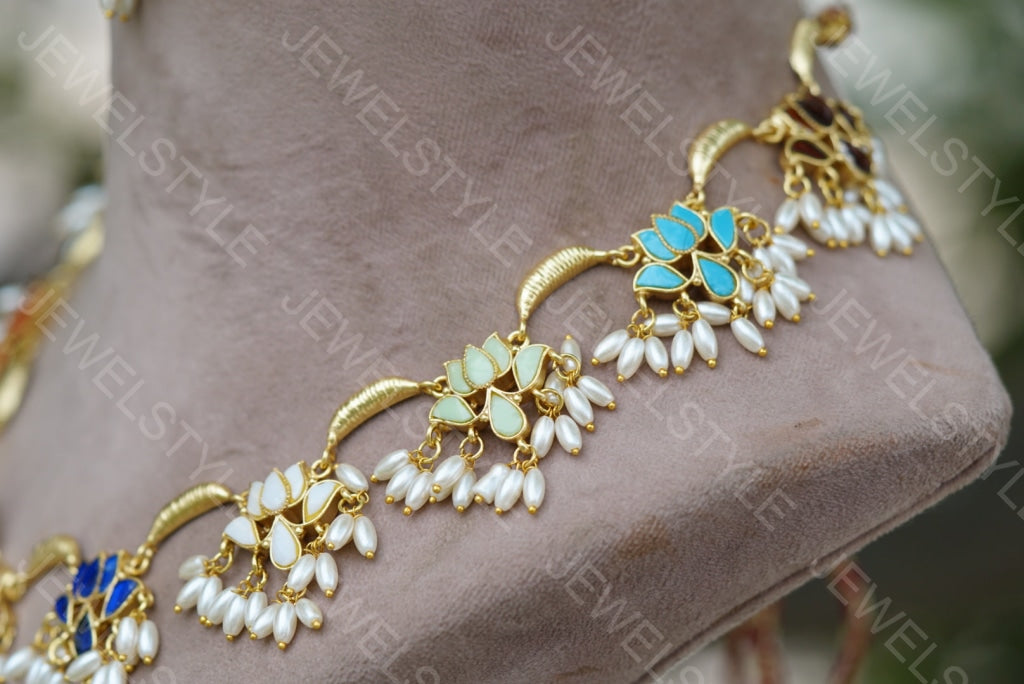 Navratan kundan lotus necklace set (4-5266)(R)(PREORDER) - JEWELSTYLE