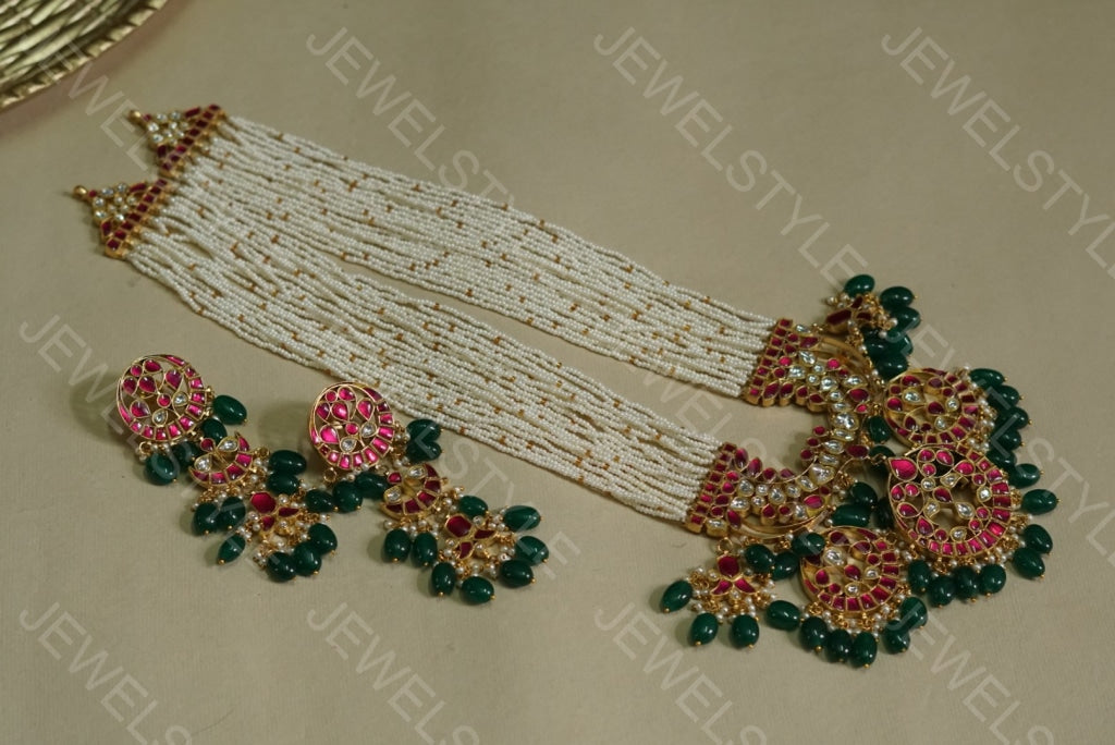 Kundan long pendant necklace set(PREORDER) 4-1370(R) - JEWELSTYLE