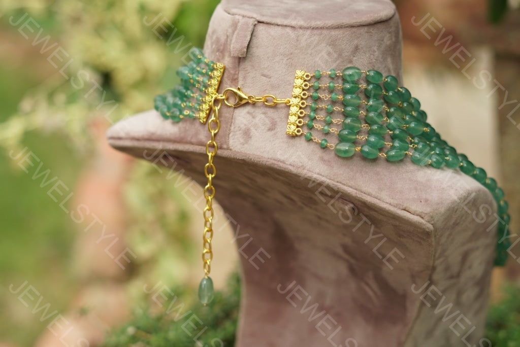 Green beads necklace(Preorder) 4-1060 - JEWELSTYLE
