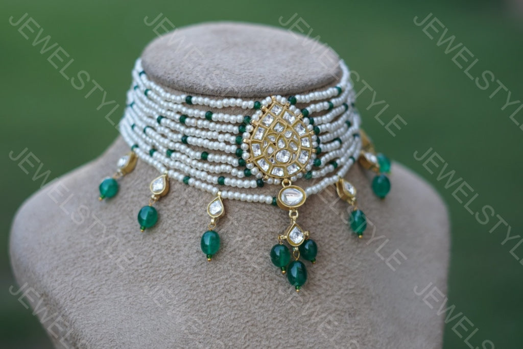 Pearl kundan Choker(Preorder) 4-818 - JEWELSTYLE