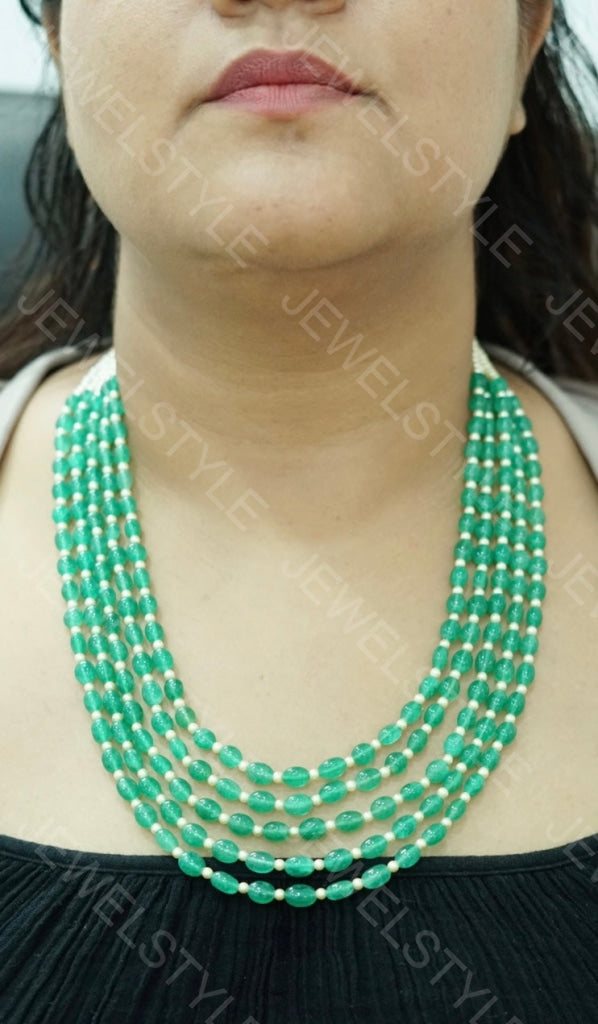 Green beads necklace 4-1299 (N) - JEWELSTYLE