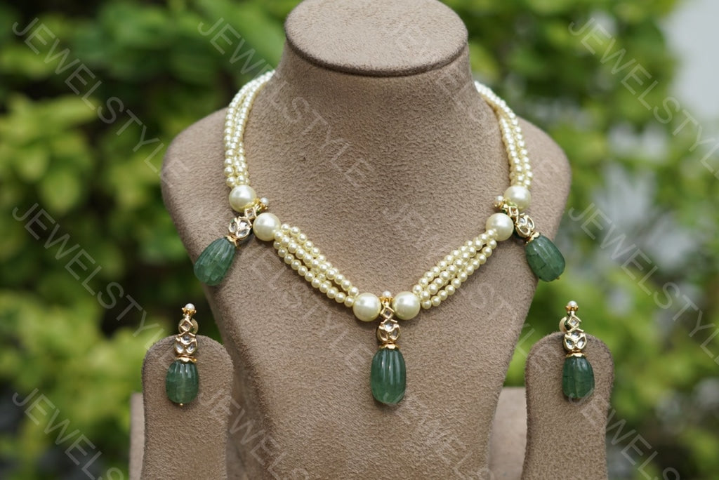 Fluorite pearl Necklace set (4-1914)(N) - JEWELSTYLE