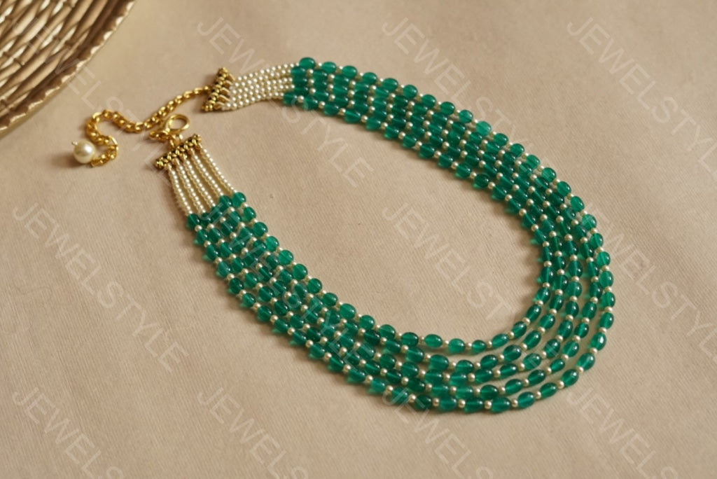 Green beads necklace 4-1299 (N) - JEWELSTYLE