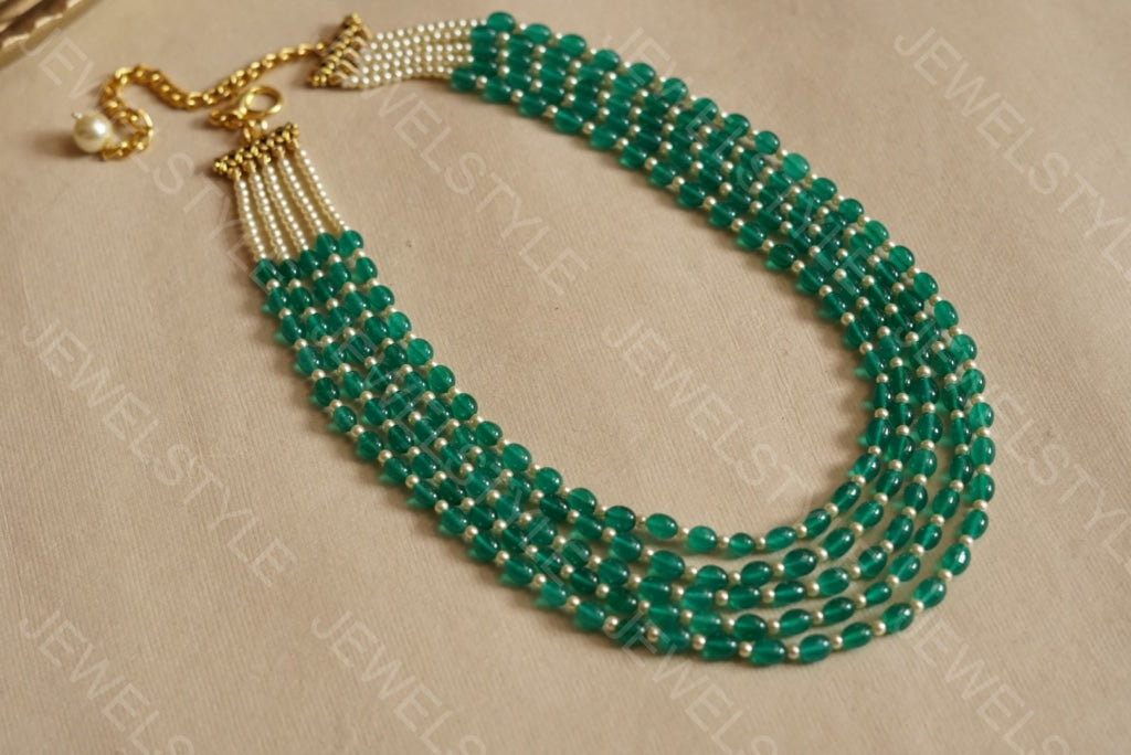 Green beads necklace 4-1299 (N) - JEWELSTYLE
