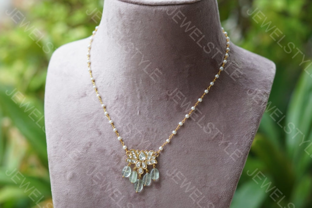 Lotus Kundan Pendant chain (4-1444)(PREORDER) - JEWELSTYLE