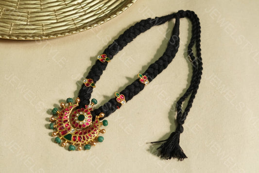 Black thread Kundan Pendant Necklace (4-3528)(R) - JEWELSTYLE