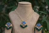 Blue Lotus Kundan Pendant set (4-2696)(preorder)