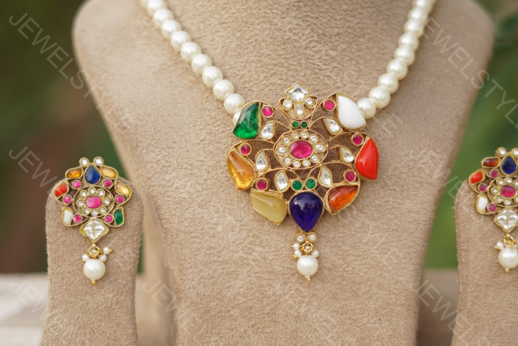 Navratan Kundan Pendant set(PREORDER)(4-1098) - JEWELSTYLE