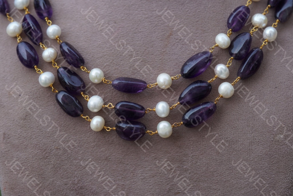 Amethyst beads Necklace (4-3108)(N) - JEWELSTYLE