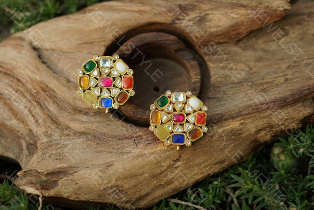 Multistone Kundan studs(Preorder) 1-1089 - JEWELSTYLE