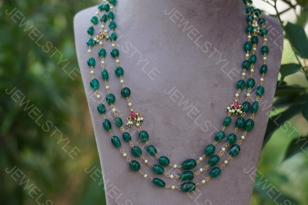 Dark Green Beads Necklace(4-1446)(N) - JEWELSTYLE
