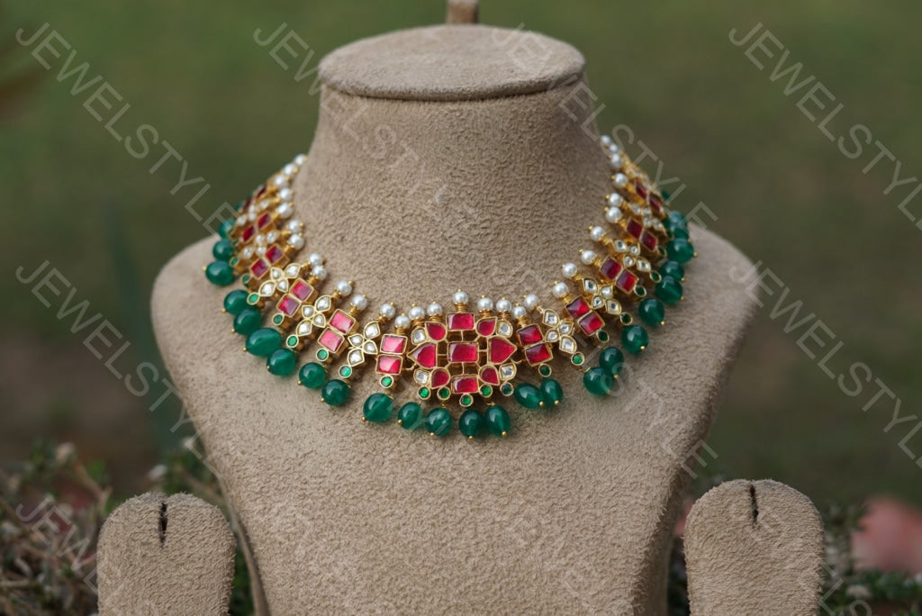 Pink Kundan Choker (Preorder) 4-907 - JEWELSTYLE