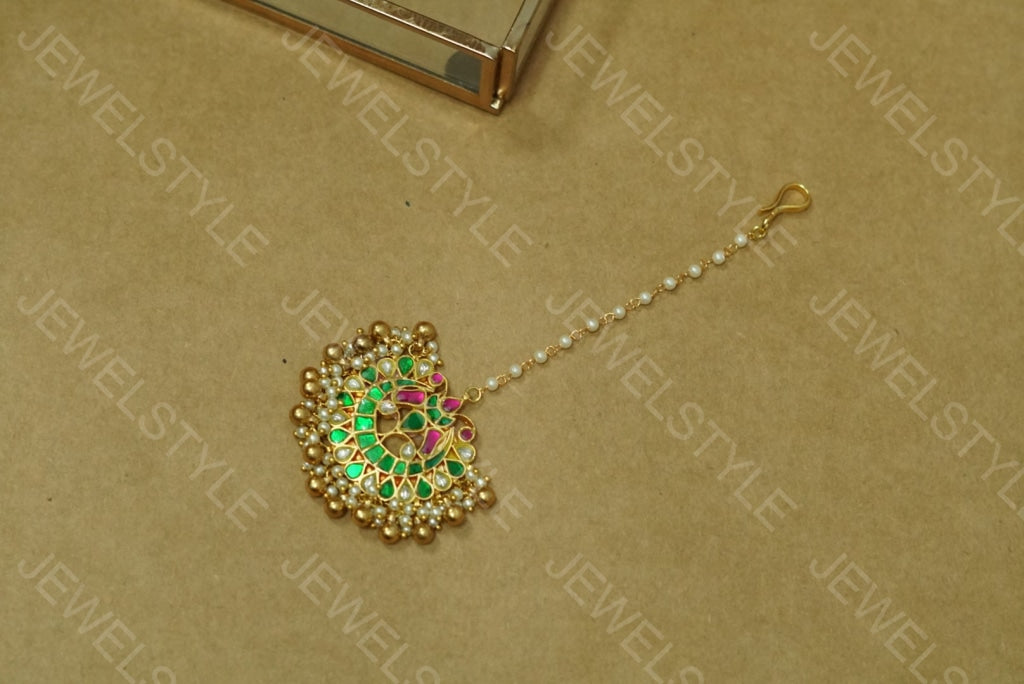 Green Kundan Maangtika (5-540)(PREORDER)
