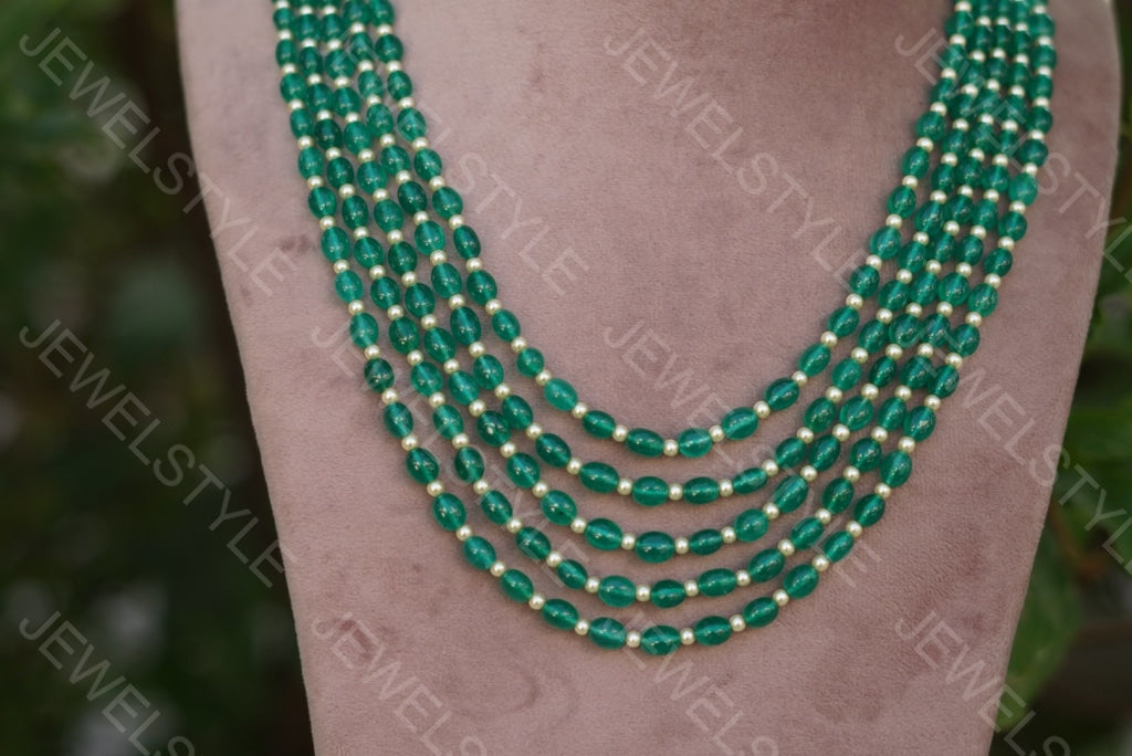 Green beads necklace 4-1299 (N) - JEWELSTYLE