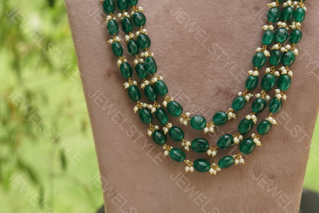 Green beads necklace (4-1249)(N) - JEWELSTYLE