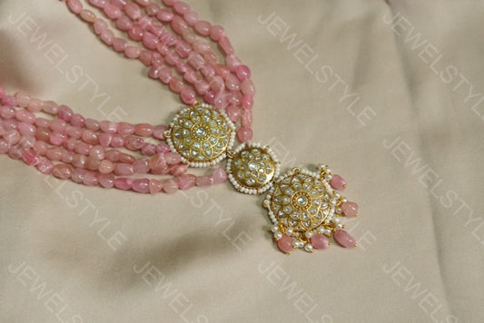 Light pink beads Kundan Necklace (4-3667)(PREORDER)